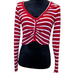 Colsie Nautical Top Red White Striped V-Neck Blouse Crop Size Medium